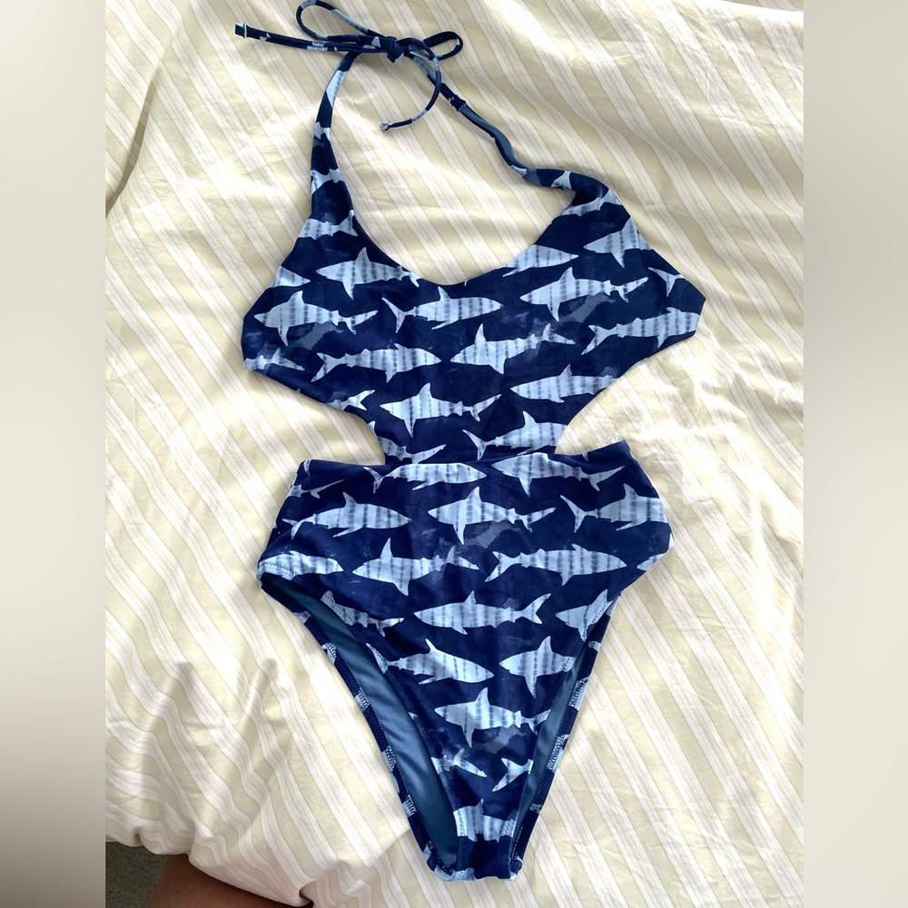 Aerie Shark print cutout open back one piece swimsuit